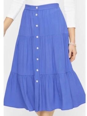 TALBOTS - Button-Front Tiered Midi Skirt in Cobalt Blue
